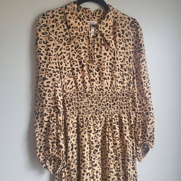 Baum Und Pferdgarten Womens 4 34 Amber Midi Dress Leopard Print Smocked Waist - Picture 4 of 14